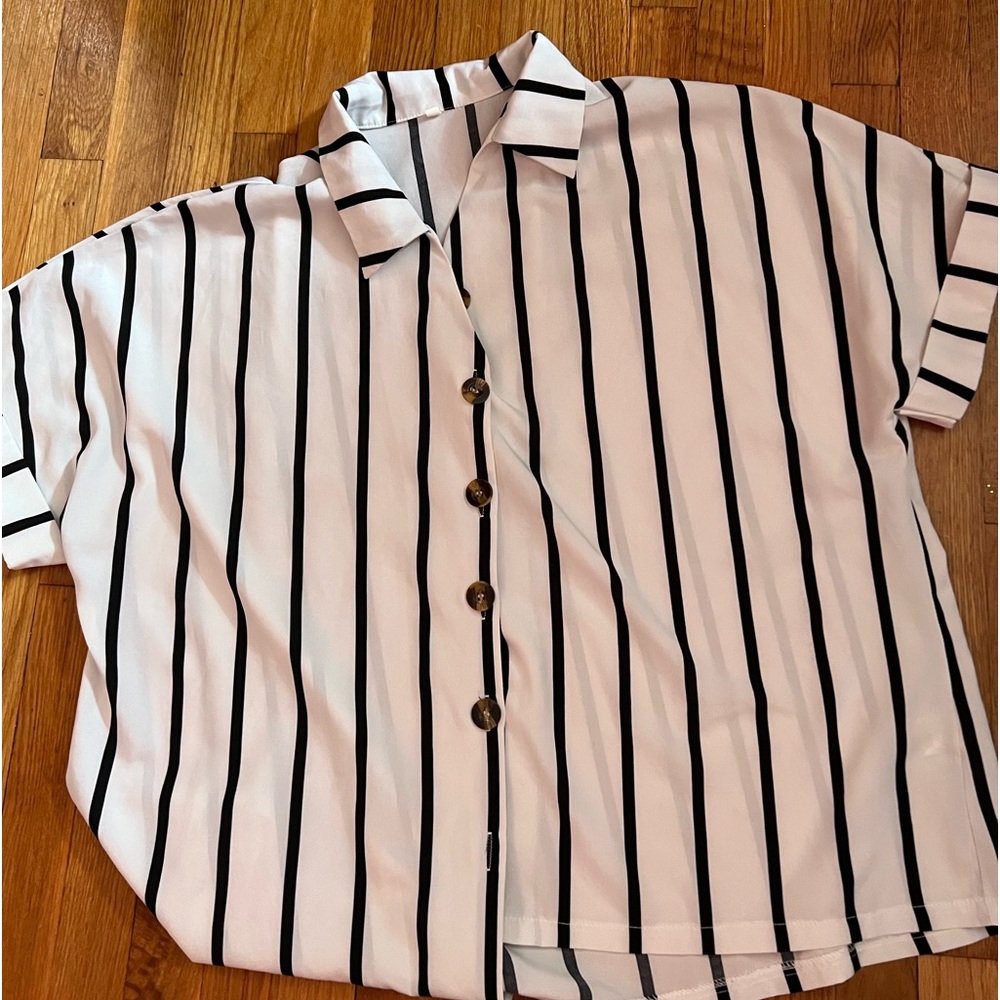 Stripped white and black button up shirt